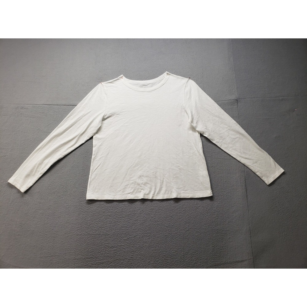 Old Navy Women T Shirt M White 100% Cotton Long Sleeve Round Neck Everyday Wear
